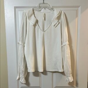 Anthropologie Cream Blouse with Ruffle Details